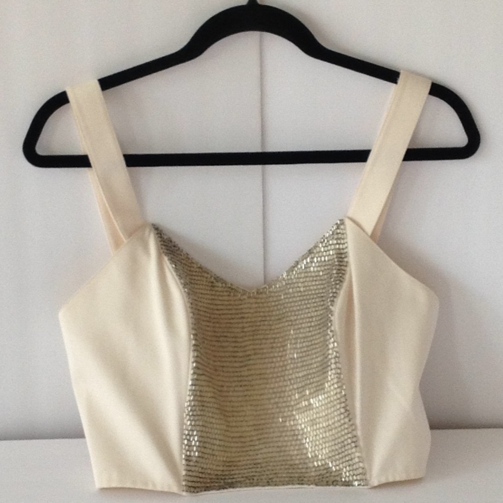 Cream Sequin Panel Crop Top